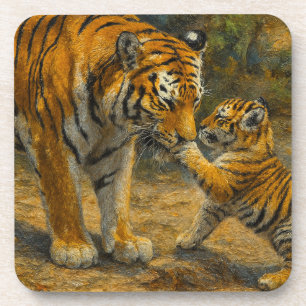 Posavasos Susurros en lo salvaje - Tigre y cachorro en bosqu