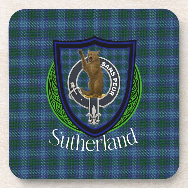 Posavasos Sutherland Scottish Clan Tartan & Crest (Frente)