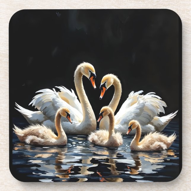 Posavasos Swan Family on Black Lake Artwork (Frente)