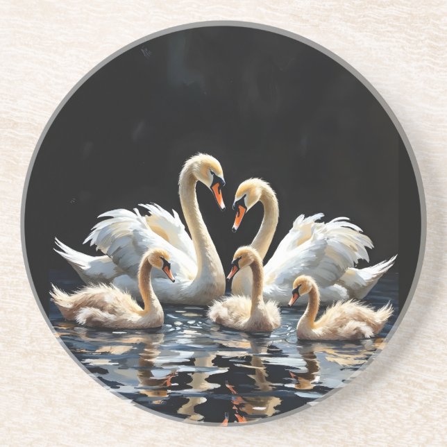 Posavasos Swan Family on Black Lake Artwork (Frente)