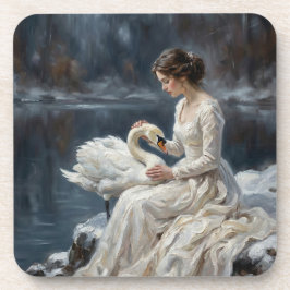 Posavasos Swan Maiden Winter Lake Romance Fantasy Art