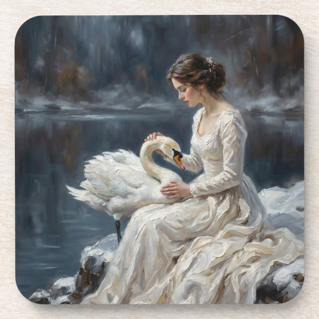 Posavasos Swan Maiden Winter Lake Romance Fantasy Art (Frente)