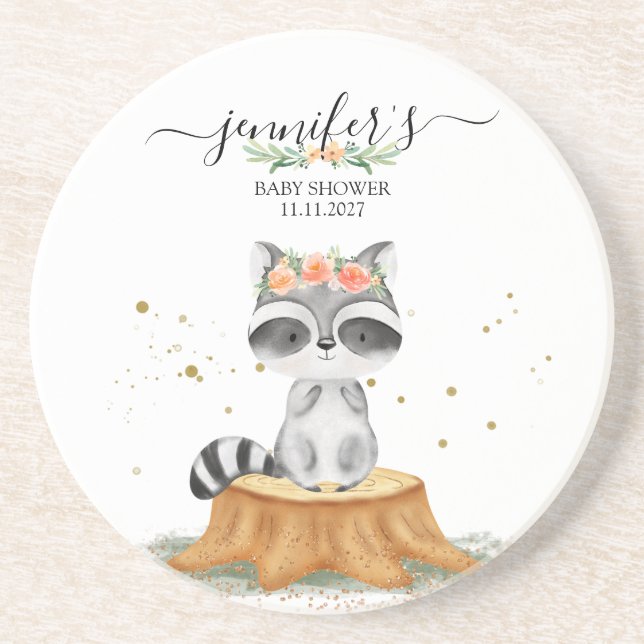 Posavasos Sweet Raccoon Forest Baby Shower (Frente)