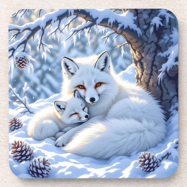 Posavasos Sweet White Foxes in the Snow (Frente)