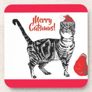 Posavasos Tabby Cat Merry Catsmus Navidades rojos