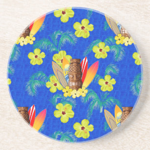 Posavasos Tablas hawaianas y máscara de Tiki
