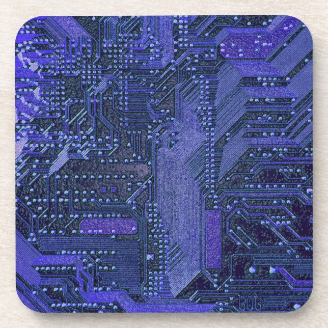 Posavasos Tablero de Circuito Cibernético Azul Arte Electrón (Frente)