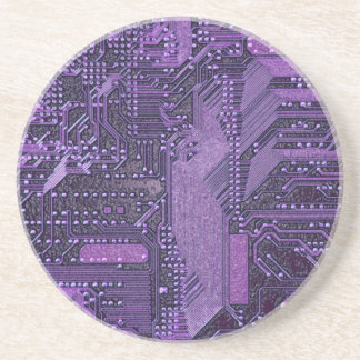 Posavasos Tablero de Circuito Cibernético Púrpura Arte Tecno