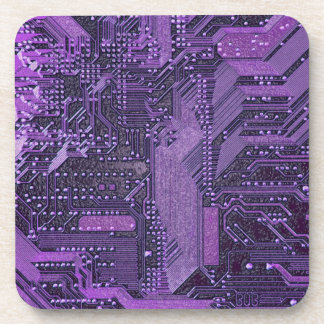 Posavasos Tablero de Circuito Cibernético Púrpura Arte Tecno