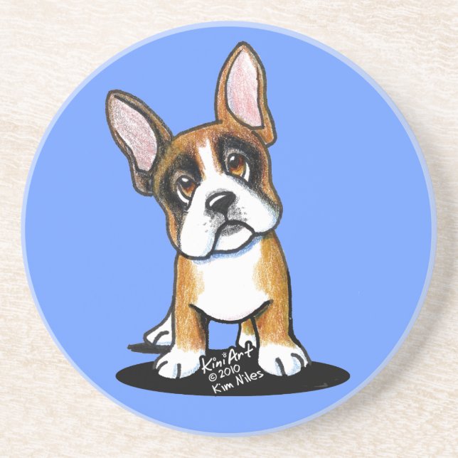 Posavasos Tan Bulldog francés Blue Coaster (Frente)