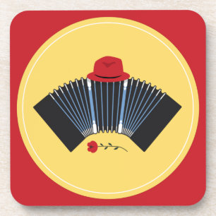 Posavasos Tango argentino Bandoneon Fedora y Rosa Roja