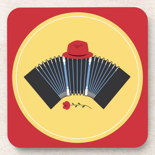 Posavasos Tango argentino Bandoneon Fedora y Rosa Rojo (Frente)