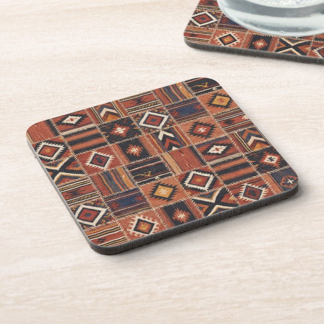Posavasos Tapiz geométrico de Kilim de patchwork rústico (Lado Izquierdo)