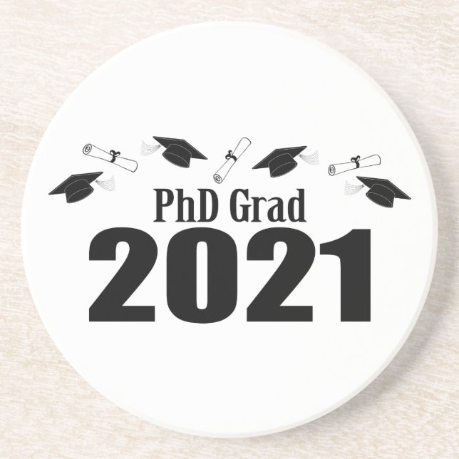 Posavasos Tapones Y Diplomas De PhD Grad 2021 (Negro) (Frente)