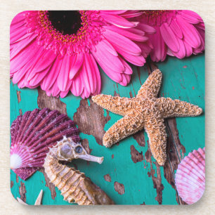 Posavasos Tarimas y Seahorse rosados con las estrellas de