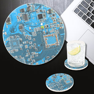 Posavasos Tarjeta azul de circuito geek de la computadora