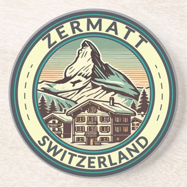 Posavasos Tarjeta de arte de viaje Zermatt Suiza Ilustracion (Frente)
