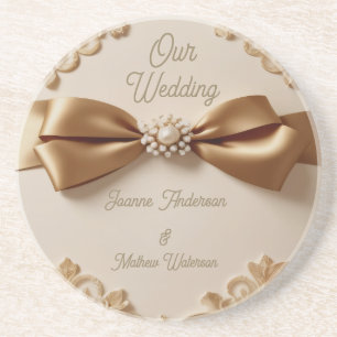 Posavasos Tarjeta de Invitación de Boda con Floral Realzado