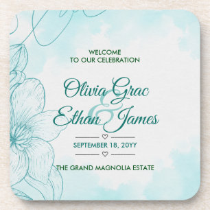 Posavasos Tarjeta de Invitación de Boda Floral Acuarela Verd