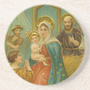 Posavasos Tarjeta de Navidad de la Era Eduardiana Antigua de