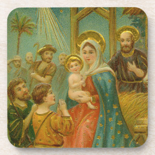 Posavasos Tarjeta de Navidad de la Era Eduardiana Antigua de