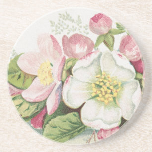 Posavasos Tarjeta de Navidad Vintage Retro, Flores de Manzan