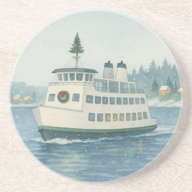Posavasos Tarjeta de Navidades de ferry diurno (Frente)