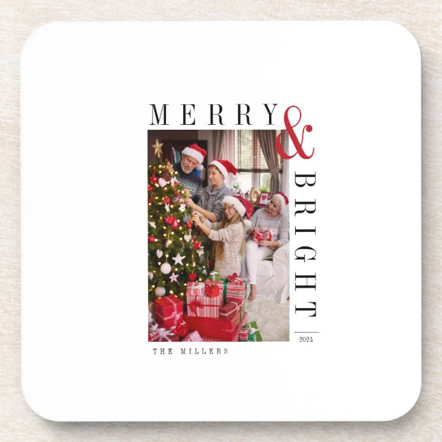 Posavasos Tarjeta fotográfica navideña de escritura moderna (Frente)