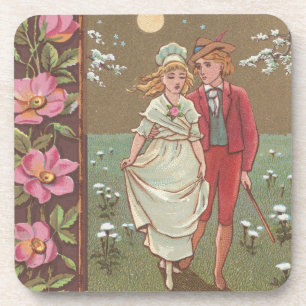 Posavasos Tarjeta Romántica Antigüa del Día de San Valentín,