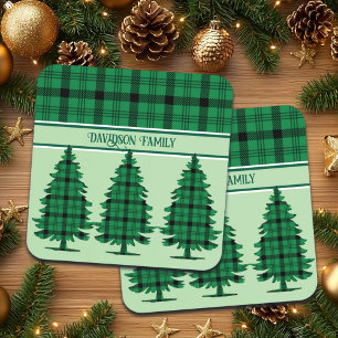 Posavasos Tartán Pine Trees verde negro y acogedor