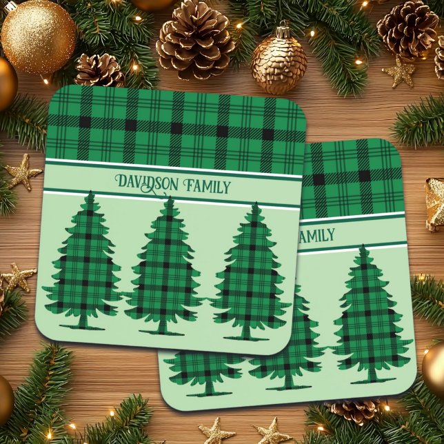 Posavasos Tartán Pine Trees verde negro y acogedor (Subido por el creador)