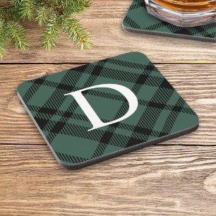 Posavasos Tartan Plaid Verde Cazador Monograma Inicial Perso