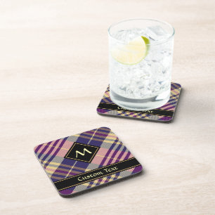 Posavasos Tartan púrpura, dorado y azul