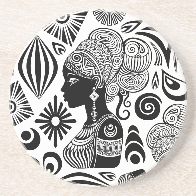 Posavasos Tatuaje tribal de retrato Chica africano (Frente)