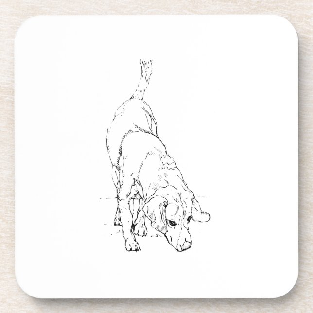Posavasos Taza Beagle – Perro de Tinta Dibujado a Mano  (Frente)