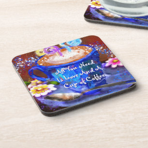 Posavasos Taza caprichosa de café floral personalizada