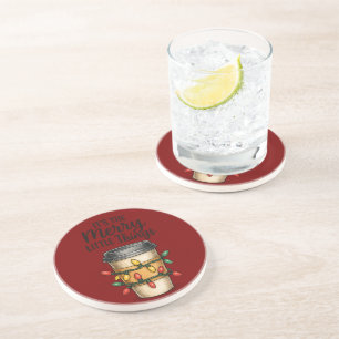 Posavasos Taza de café festiva pegatina de Navidad
