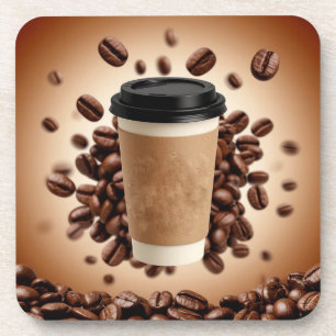 Posavasos Taza de café flotante con granos de café