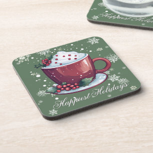 Posavasos Taza de Chocolate Caliente de Navidad   Verde