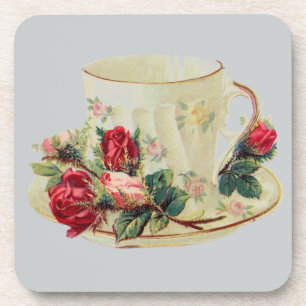 Posavasos Taza de té del vintage con los rosas