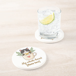 Posavasos Taza personalizada con adorable gato negro en taza