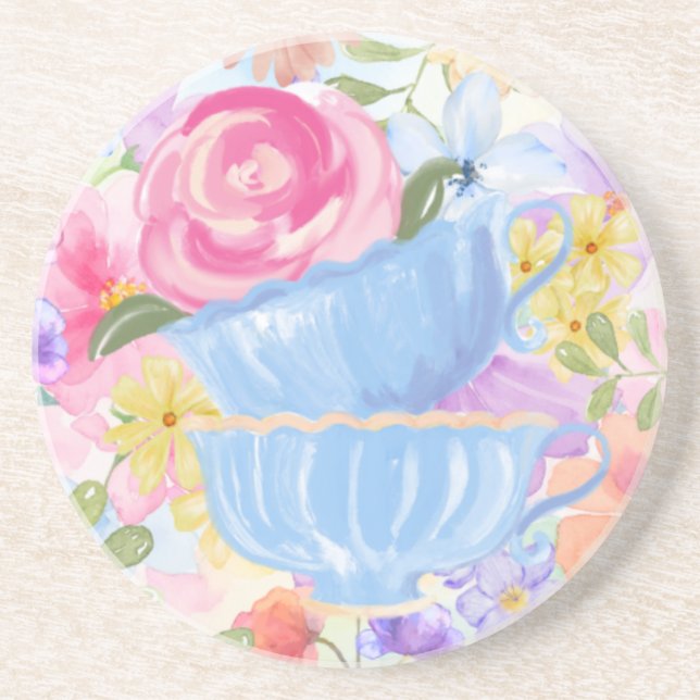 Posavasos Tazas de té de flores bonitas (Frente)