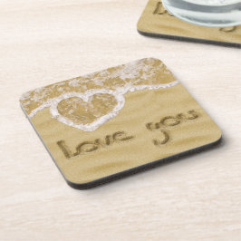Posavasos "Te amo" Corazón escrito en arena