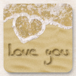Posavasos "Te amo" Corazón escrito en arena