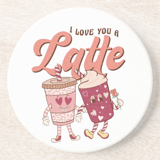Posavasos Te amo un latte retro groovy Valentines (Frente)