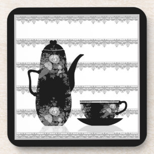 Posavasos Té café taza de café ilustracion blanco negro retr
