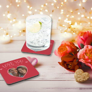 Posavasos Te encanta la foto personalizada Corazón romántico
