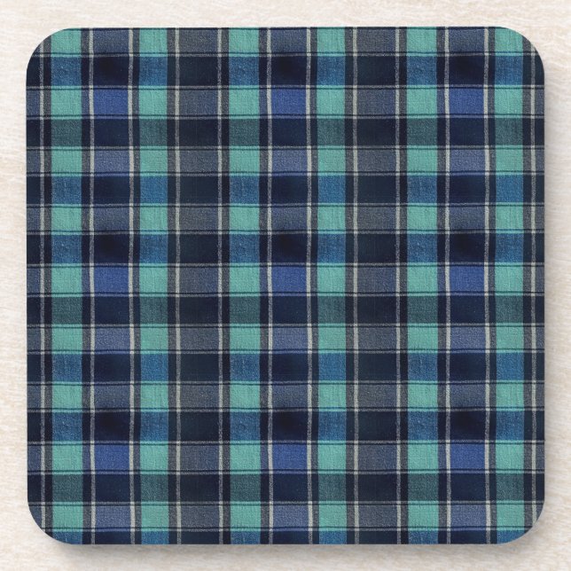 Posavasos Teal & Navy Tartan Plaid Pattern Plastic Coasters  (Frente)