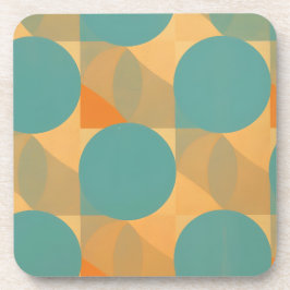 Posavasos Teal, Tan y Naranja en Patrón de Estilo Retro