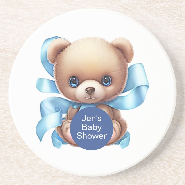 Posavasos Teddy Bear Blue Baby Shower (Frente)